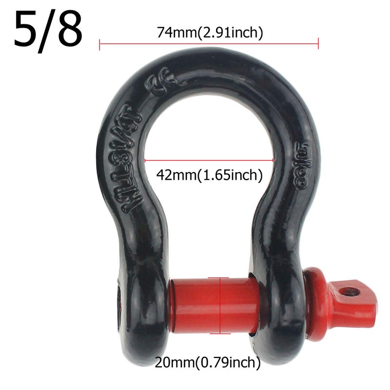 Keehui 2 Pack 5/8" D Ring Bow Shackle Isolator, 19.5 Tons (42,990 lbs) Breaking Strength, Black with Red Pin, Compatible with Passenger Car - Image 3